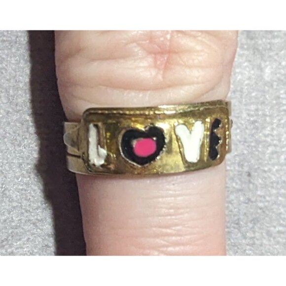 Coquette Gold Tone Enamel Filled Love Ring Size 8 - Picture 12 of 14